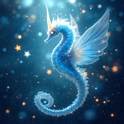 The primary subject of the image is a blue and white mermaid with a long tail. The mermaid is surrounded by a blue background, which adds to the overall mood of the scene. The visual style of the image is digital art, as it appears to be a computer-generated or digitally edited illustration. The colors and mood of the image are serene and whimsical, with the blue mermaid and the blue background creating a sense of calmness and wonder.